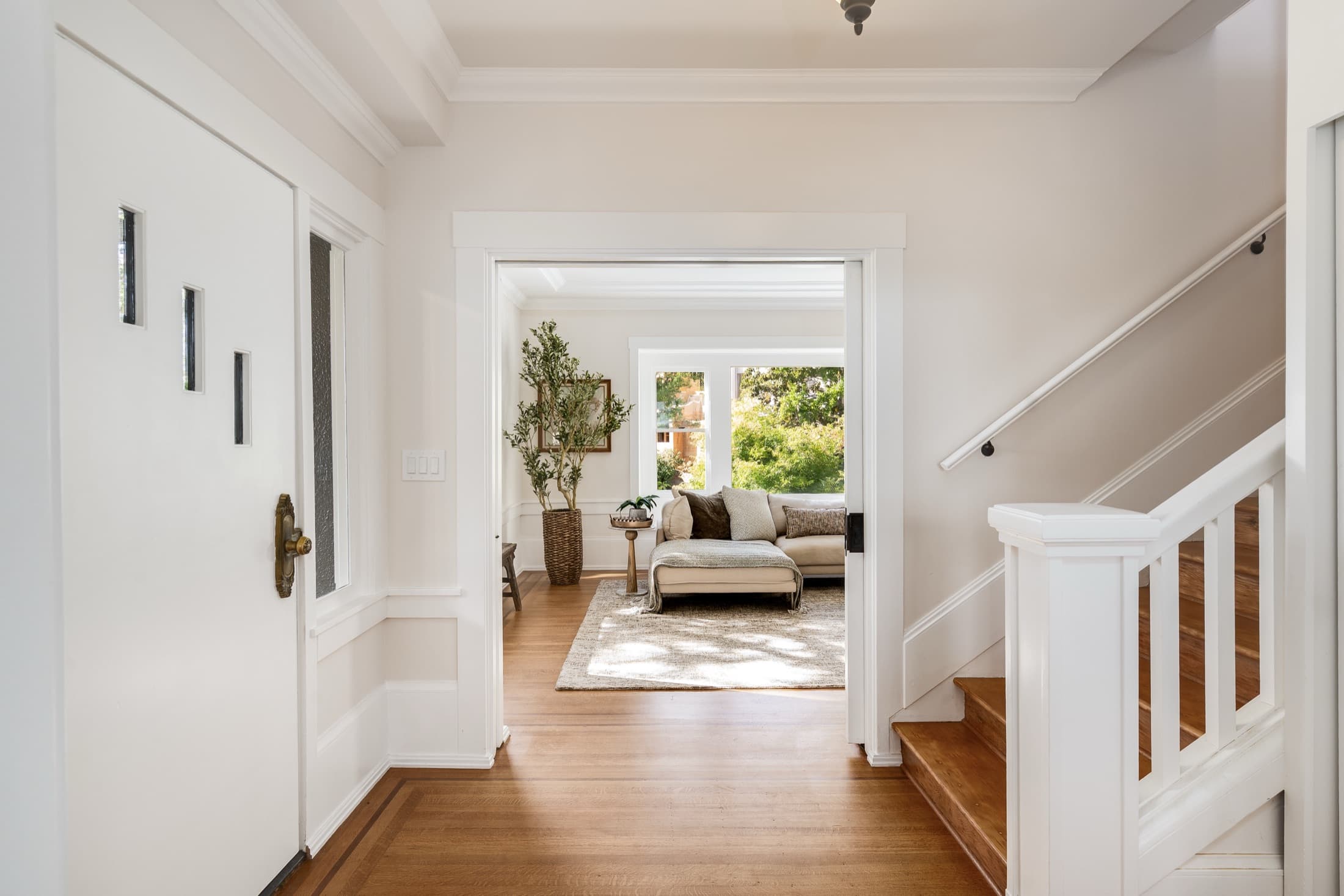 The entry hall and stair.