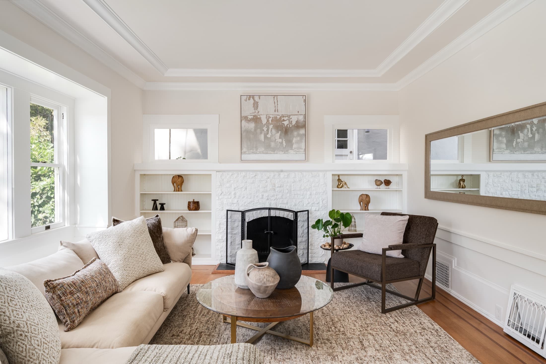 The living room hearth.