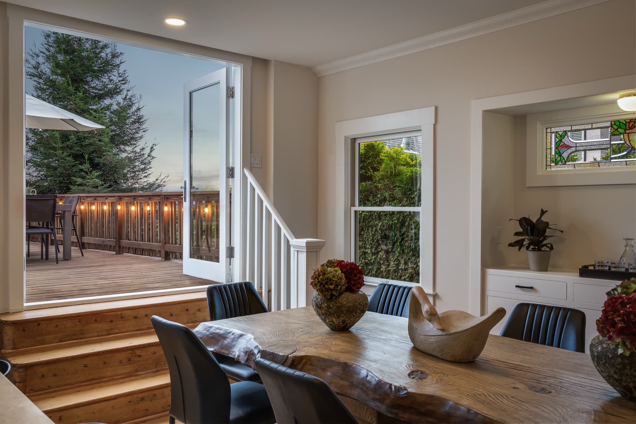 Evening light through the dining room doors.