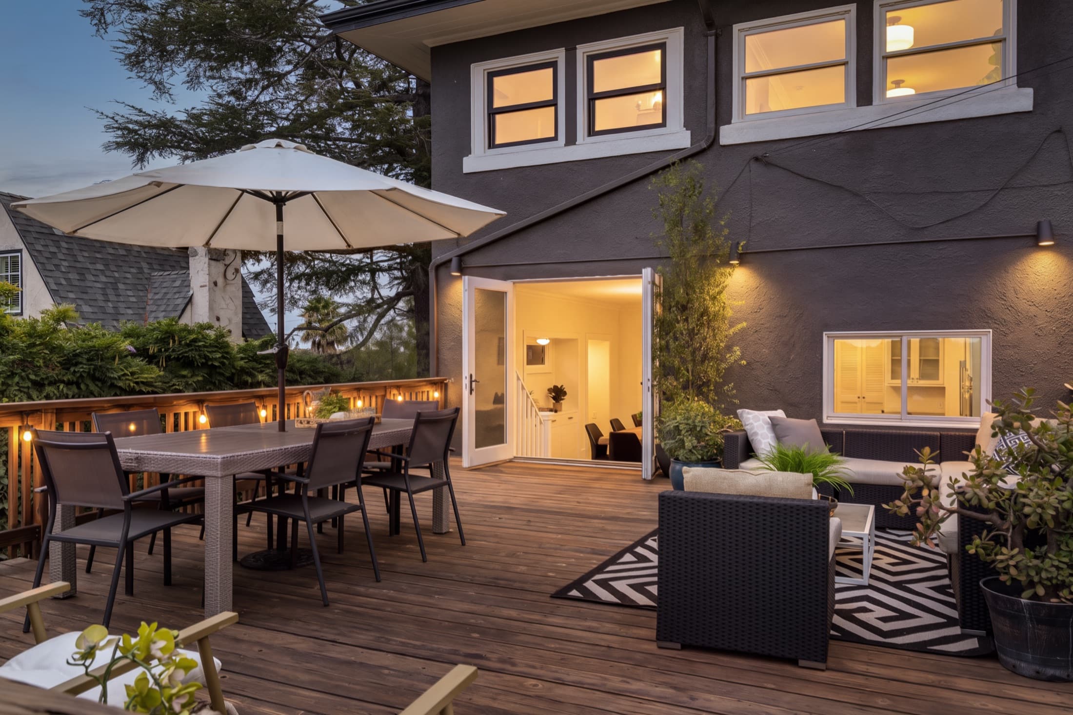 The deck at twilight.