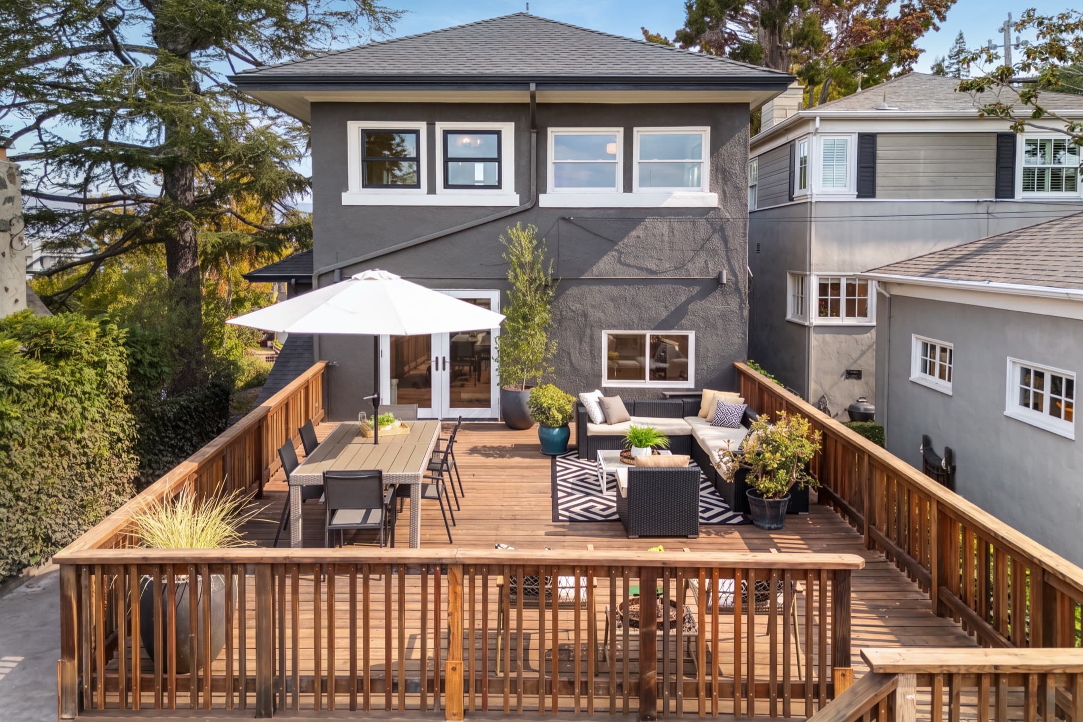 The rebuilt deck and rear elevation seen from above.